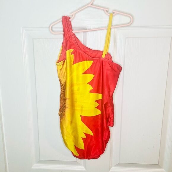 GAP Sunflower One Piece Swimsuit Asymmetrical Design Red Yellow Girls L (10) - Picture 6 of 8